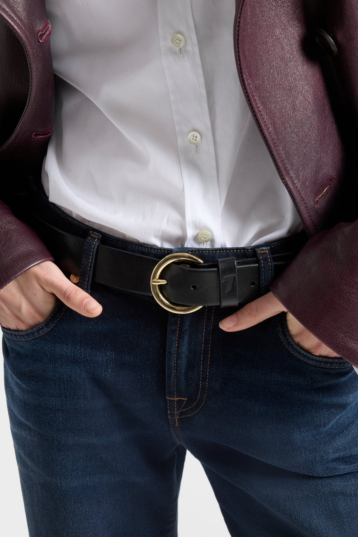 Cinturón italiano con hebilla redonda mujer | 7 For All Mankind