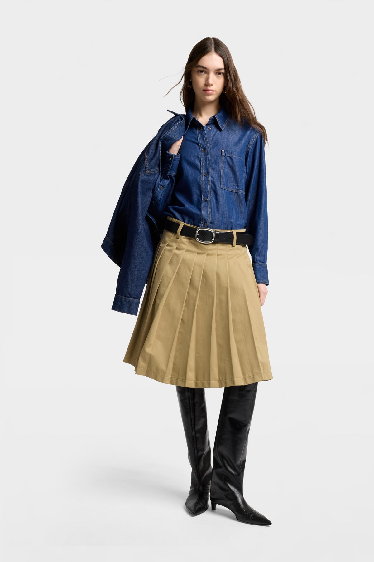 Falda Mujer Comfort Twill Pleated Midi Skirt | 7 for all mankind